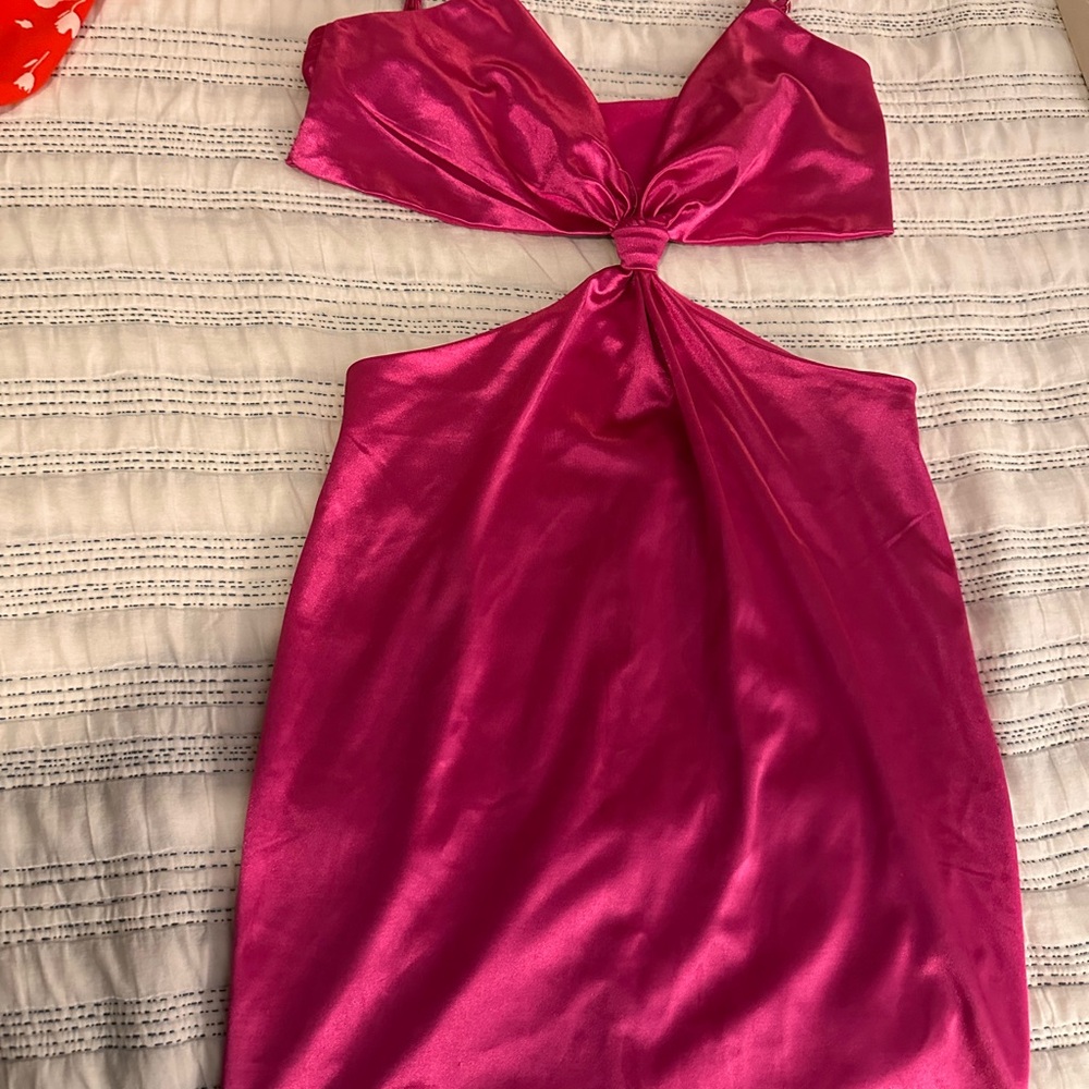 Vibrant Pink Satin Cutout Dress